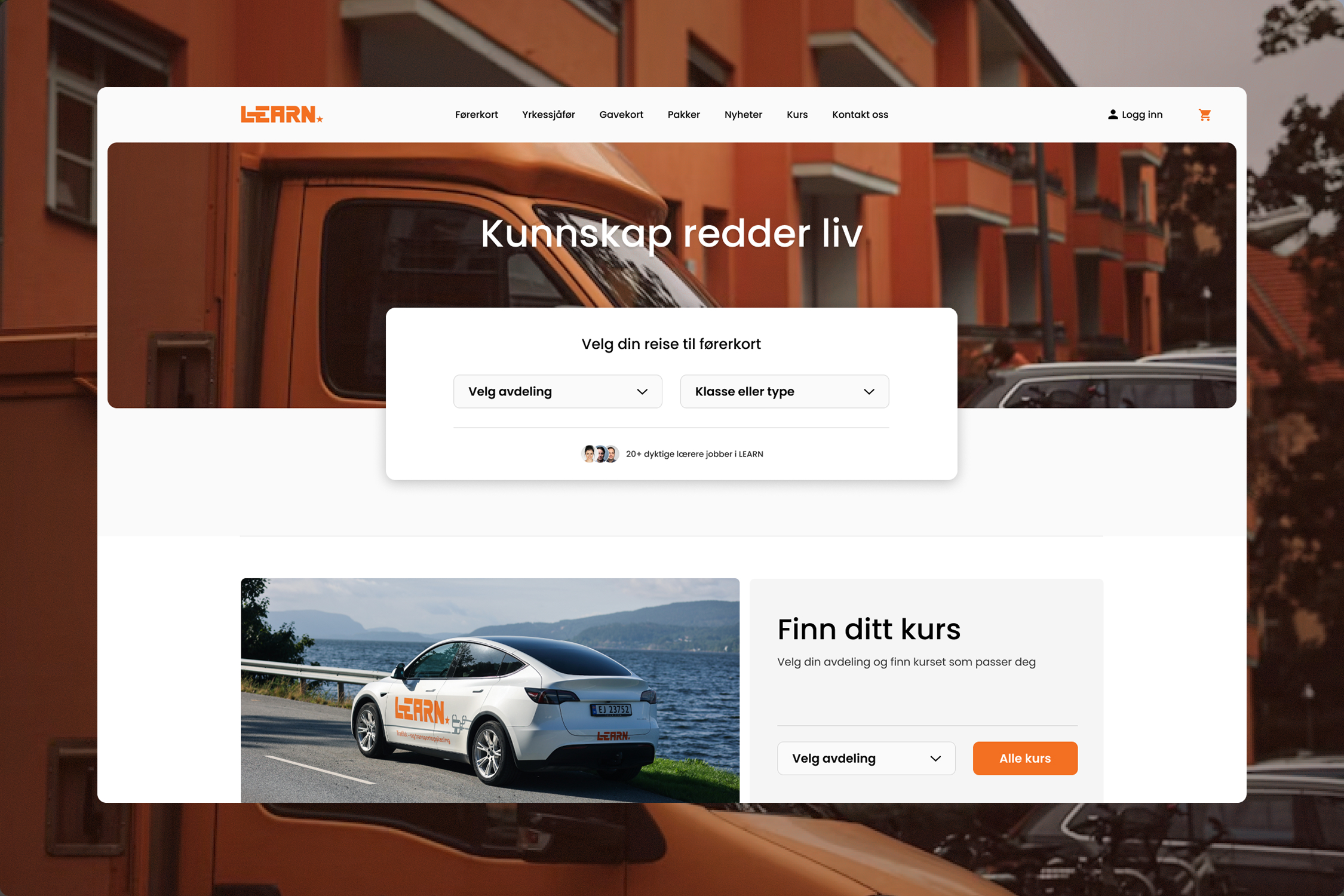 Desktop mockup av Learn sin nettside